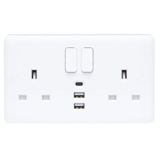 Deta White Switched Socket + USB Ports VC1288