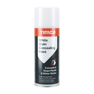 Timco White Stain Concealing Paint Spray Can 400ml (12/Box) 237001