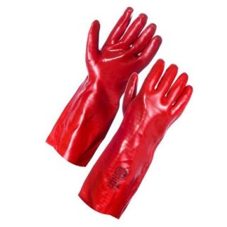 RED PVC 450MM LONG GAUNTLET    GLOVES PER PAIR